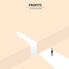 A businessman standing in the way and looking for the future growth. Business concept of opportunities, challenge, vision and future. Vector illustration.