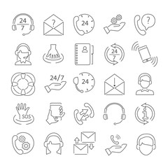 Support and call center line thin icons set for web and mobile design