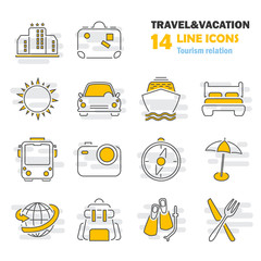Travel and vacation line thin icons set for web and mobile design