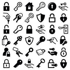Lock and key icon collection - vector silhouette and illustration