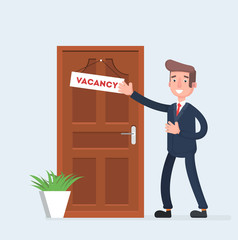 Businessman invites to work. The vacancy appeared in the office.