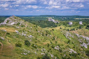 Fototapeta na wymiar Aerial view from castle ruins in Polish Jurassic Highland, Silesia region in Poland