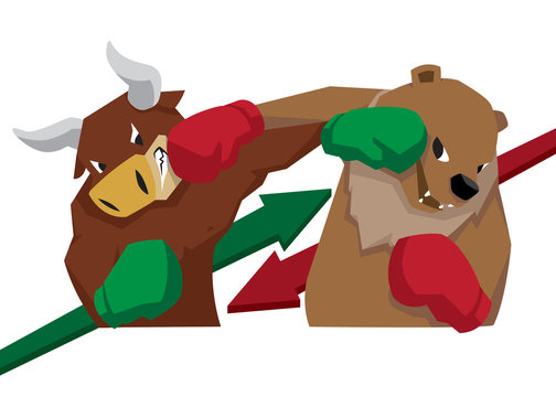 bull vs bear symbol of stock market trend illustration arrow green red