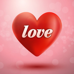 Valentine's Day Flyer. 3d red hearts on red background. Cute love banner or greeting card.