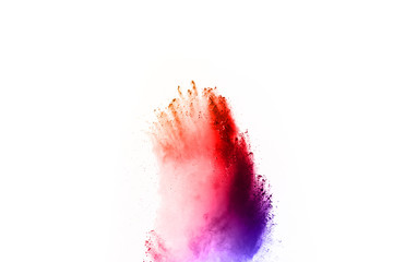 abstract powder splatted on white background,Freeze motion of color powder exploding/throwing color powder, multicolored glitter texture.