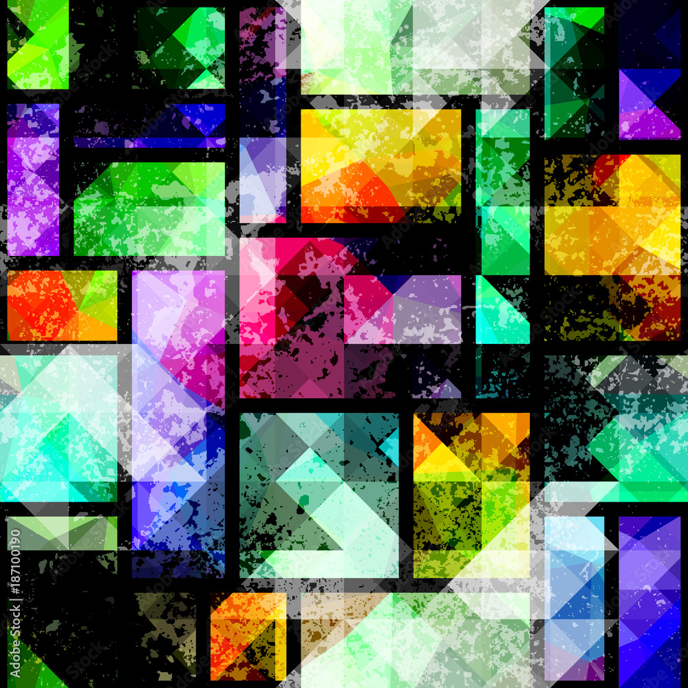 Aufkleber Seamless background pattern. Geometric abstract pattern in patchwork style. Black grunge effect.