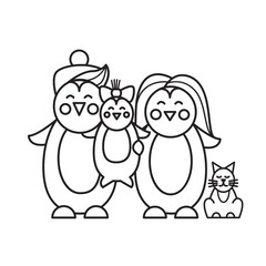 Family of penguins in a line style