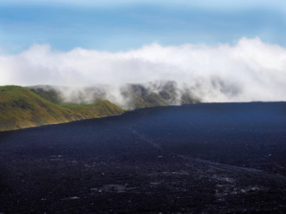 The surface of the Sierra Negra volcano resembles the lunar landscape, Isabela Island, Galapagos, Ecuador