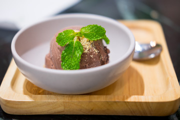 Fresh ice cream chocolate scoop