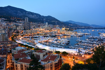 Evening view of Port Hercules, Monaco