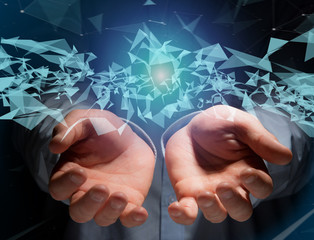 Abstract triangle displayed on a futuristic interface with line and points - Technology and...