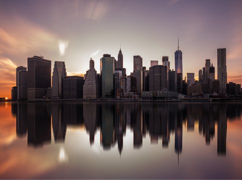 NEW YORK, UNITED STATES OF AMERICA - APRIL 28, 2017: New York City Manhattan skyline panorama with skyscrapers building at dusk.