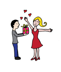 Man offering a gift to woman