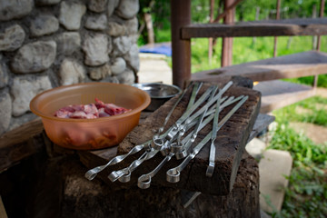 Making of georgian shashlik, barbecue, Georgia, Racha