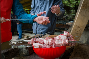 Making of georgian shashlik, barbecue, Georgia, Racha
