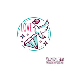 Valentines day icon. Stamp, Sticker, Logo. Romantic design template. Vector outline style illustration