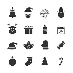 Christmas black icons set