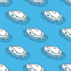 Seal Seamless Pattern vector walrus sea lion sleep on ice isolated wallpaper background blue