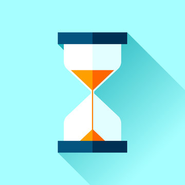 Hourglass icon in flat style, sandglass on blue background. Vector design element for you project 