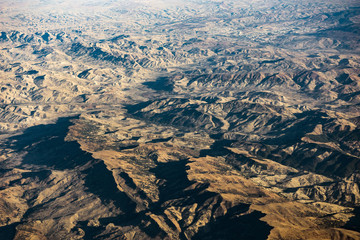 Fototapeta na wymiar Aerial view of African continent with mountain ranges