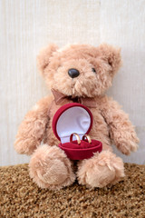 A wedding rings and a Teddy bear