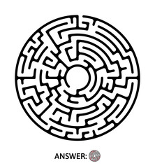 Black round maze. Puzzle game for kids, vector labyrinth illustration.