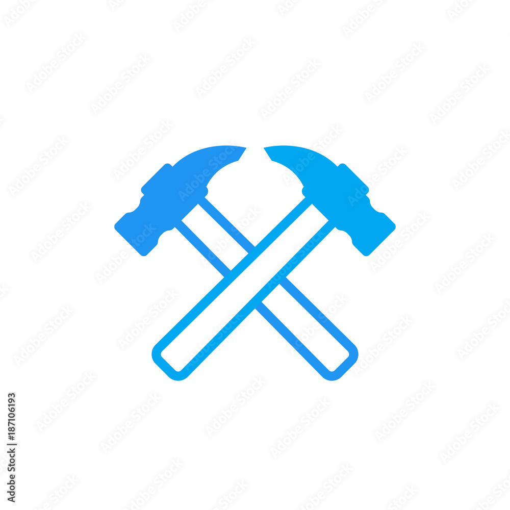 Sticker crossed hammers vector icon on white