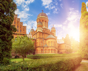 Famous orthodox Church of the Three Saints in Chernivtsi city, Ukraine in the yard of Chernivtsi National University