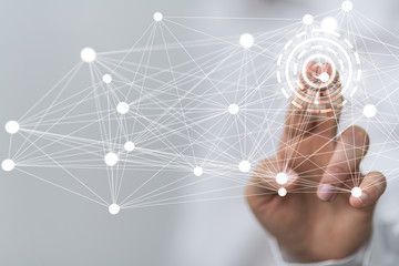  Neural network concept. Connected cells with links. High technology process. Abstract background 