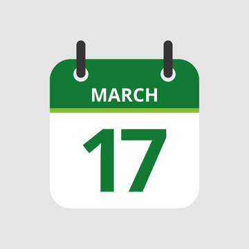 Flat icon calendar 17th of March isolated on gray background. Vector illustration.