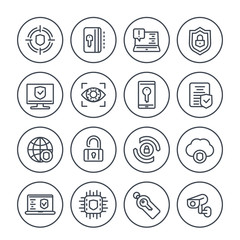 Security and protection line icons set on white, secure browsing, cybersecurity, data protection, privacy