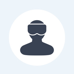 VR helmet, man in virtual reality glasses icon on white