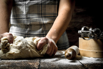 Dough background. Preparation of dough with tools.