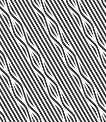 Vector seamless texture. Modern geometric background. Monochrome repeating pattern. Wavy lines against the background of oblique bands.