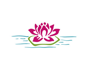 Beautiful Lotus Flower and Lily on the Water Illustration Hand Drawing Symbol Logo Vector