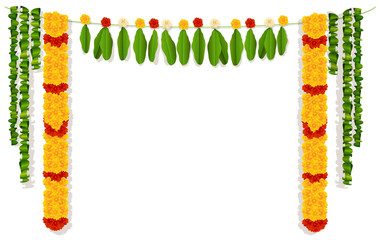 Indian garland of flowers and leaves. Religion festive holiday decoration © orensila