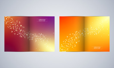 Bi-fold brochure design with DNA molecule background, vector illustration.