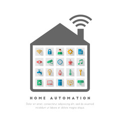 Home automation concept. House with wi-fi signal and related icon set in flat design