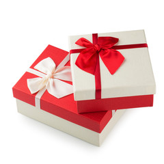 Gift boxes with ribbon bow isolated on a white background