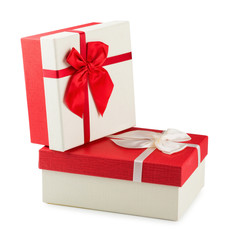 Gift boxes with ribbon bow isolated on a white background