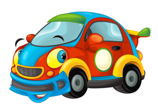 Cartoon sports car smiling and looking - illustration for children