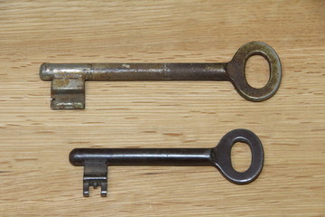 old keys on wodden ground