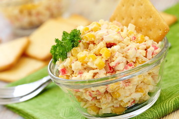 Salad with crab sticks and sweet corn