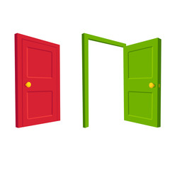 Open and closed door illustration