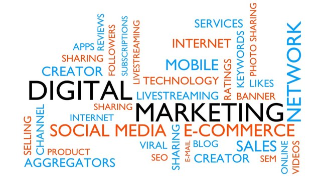 Digital marketing word tag cloud. 3D rendering, white variant.