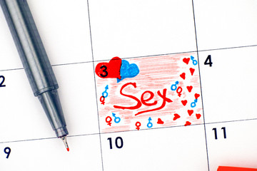 Reminder Sex in calendar with red pen.