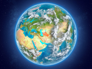Turkmenistan on planet Earth in space