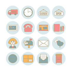 Collection of vector outline post office icons. Thin line icons for web, print, mobile apps design