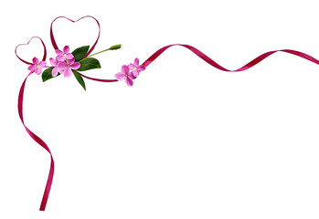 Pink silk ribbon hearts and small flowers for Valentine's day