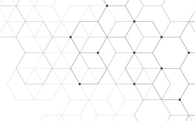 Illustration, hexagonal background. Digital geometric abstraction with lines and dots. Geometric...